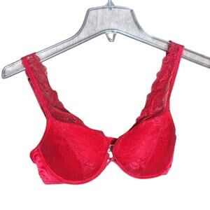 Aerie Women 34C Red Lace Bows Sexy "Maddie" Underwire Push-Up Bra